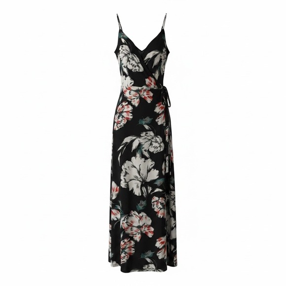 Philosophy Republic Clothing Dresses & Skirts - Philosophy Republic Clothing Black Floral Wrap Maxi Dress Size 6 V-Neck Chiffon